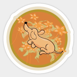 Cute dachshund flying around flowers Sticker